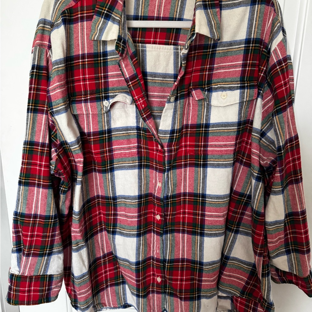 Old Navy Red, White, Blue Plaid Button-Down Shirt